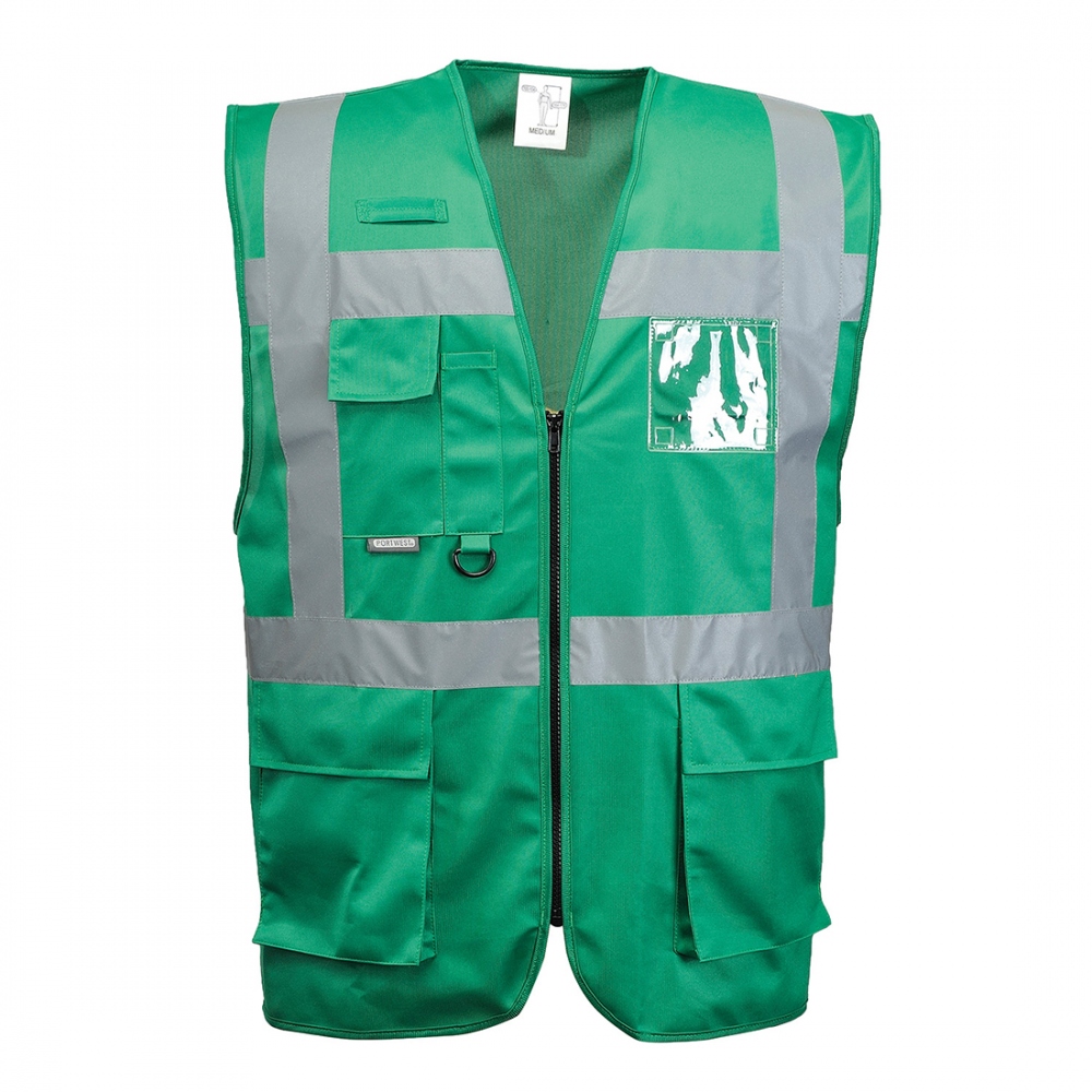 Portwest F476 Iona Executive work vest with reflective tape green