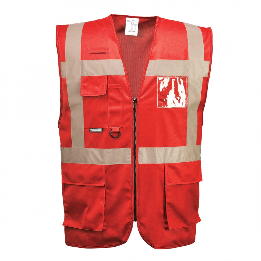 Portwest F476 Iona Executive work vest with reflective tape alert red