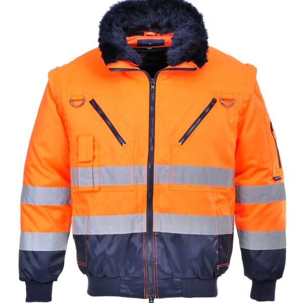 Hi vis bomber jacket 4-in-1 class 3 orange/navy S-4XL, Portwest PJ50O