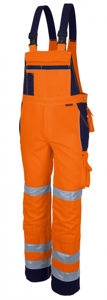 Qualitex PRO 61937 High visibility work dungarees Orange-navy