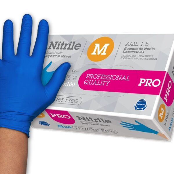 Rubberex ENHU Box of 100 nitrile disposable gloves, powder free blue