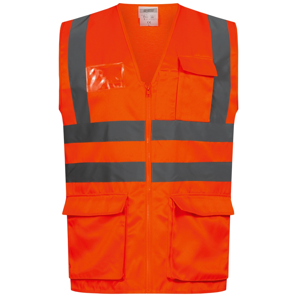Safestyle 23516 High-Vis Vest with zipper and many pockets orange