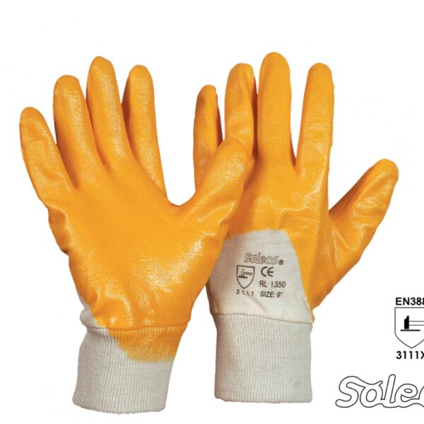 Soleco 1350 Nitrile coated cotton working gloves CE Cat2 EN388
