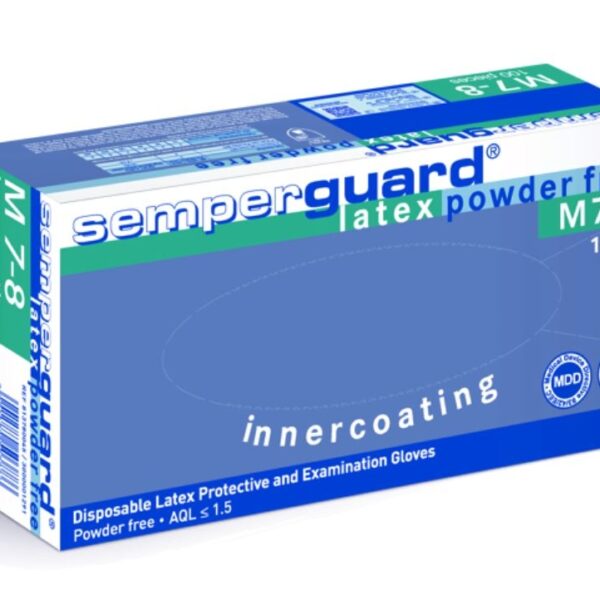 Semperguard Box of 100 powder free disposable latex gloves 6-10