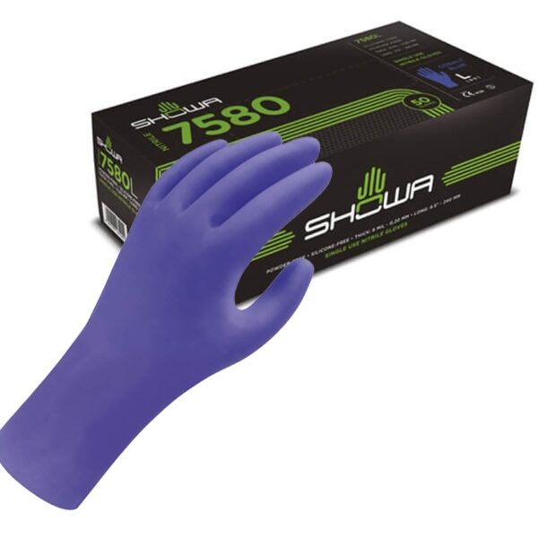 Showa 7580 Box of 50 Powder and silicon free Nitril disposable gloves