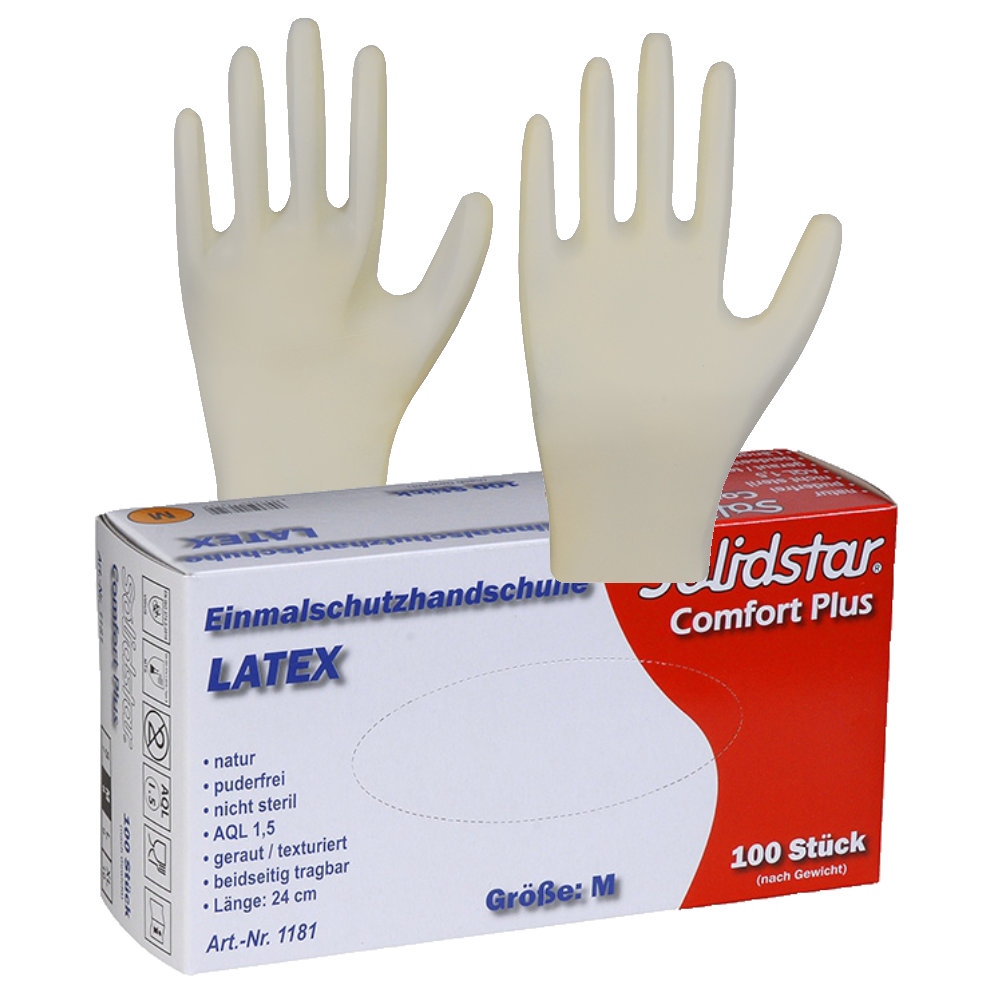 Solidstar 1181 box with 100 Latex protection gloves powder free nature
