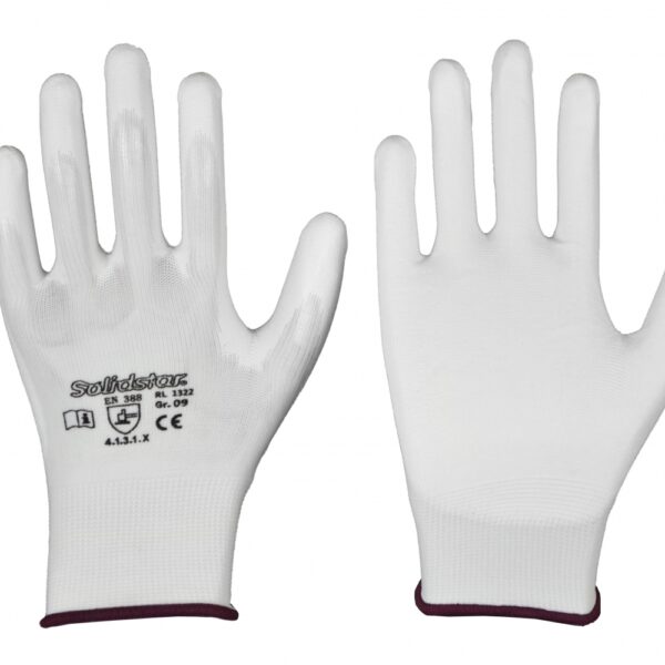Solidstar 1322 PU-coated nylon safety gloves white, cat. 2, 6-11