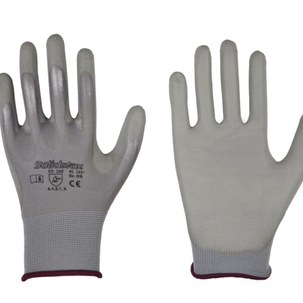 Solidstar 1327 PU-coated nylon safety gloves grey, cat. 2, 6-11