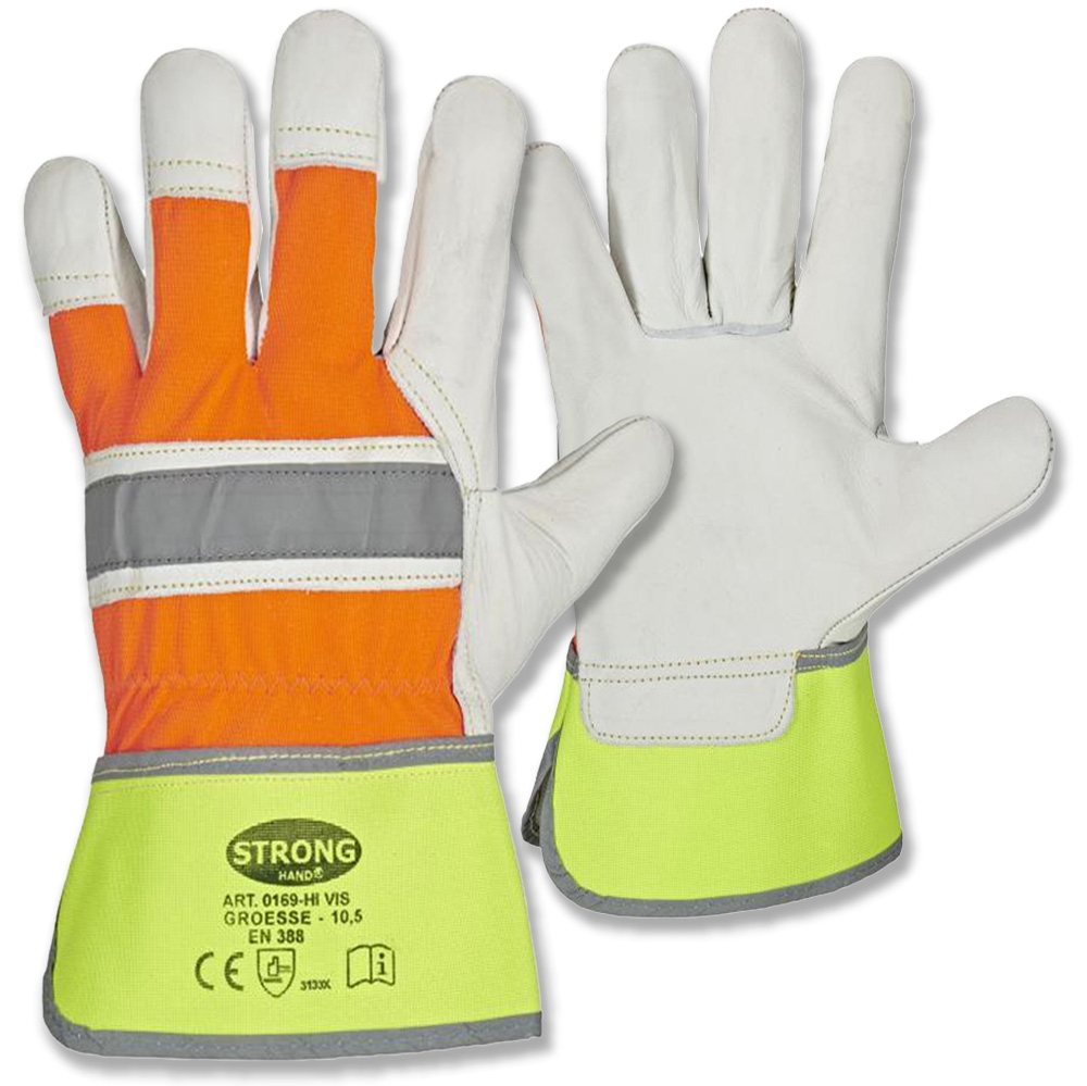 Stronghand 0169 HI-VIS Cowhide Leather Safety Gloves size 10,5