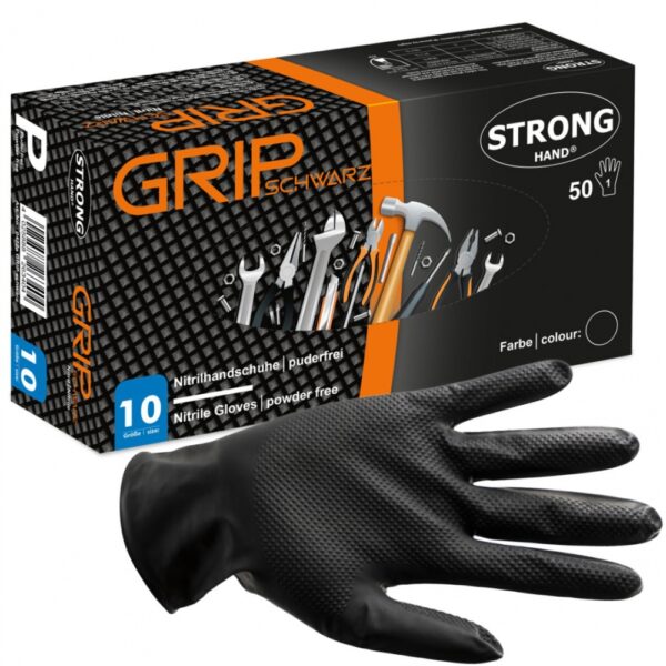 Stronghand 0422 GRIP nitrile protection gloves black, powder free