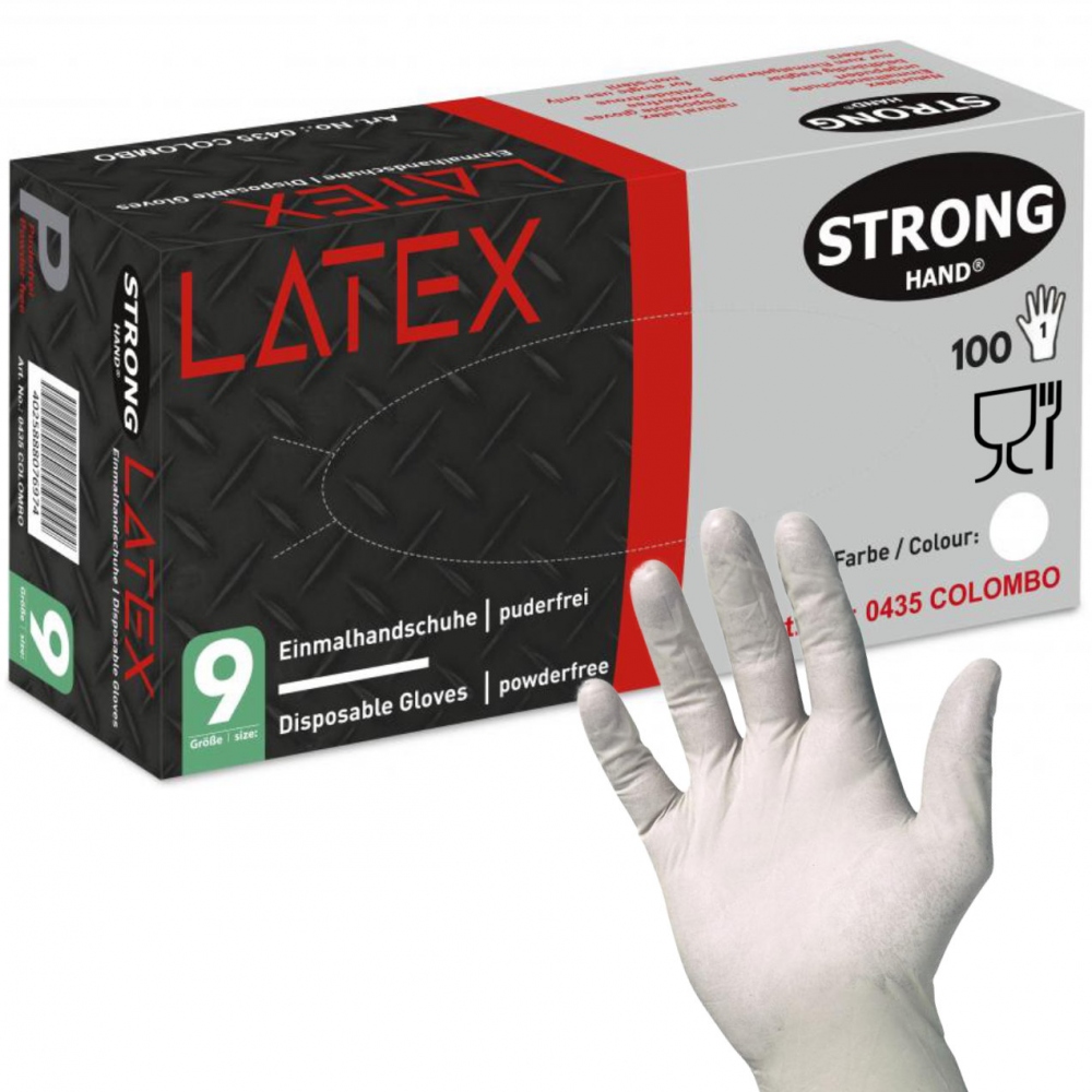 Stronghand 0435 COLOMBO powder free Latex disposable gloves 7-10