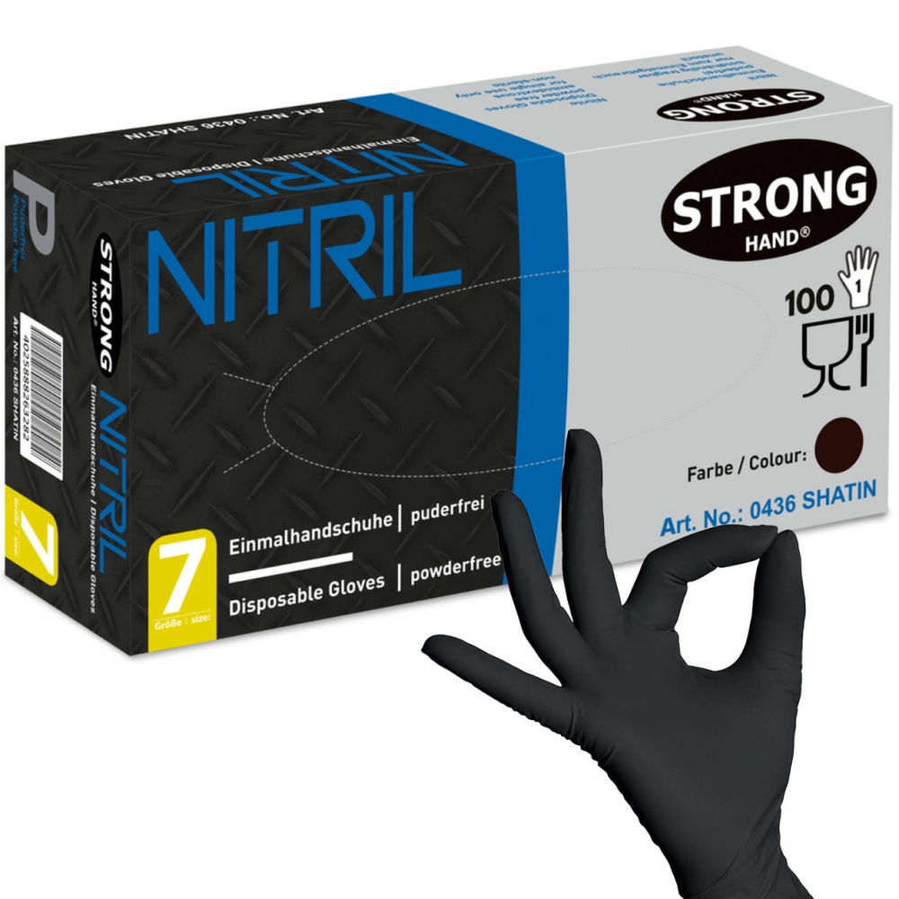 Stronghand 0436 SHATIN Box 100 nitrile gloves powder free black EN420