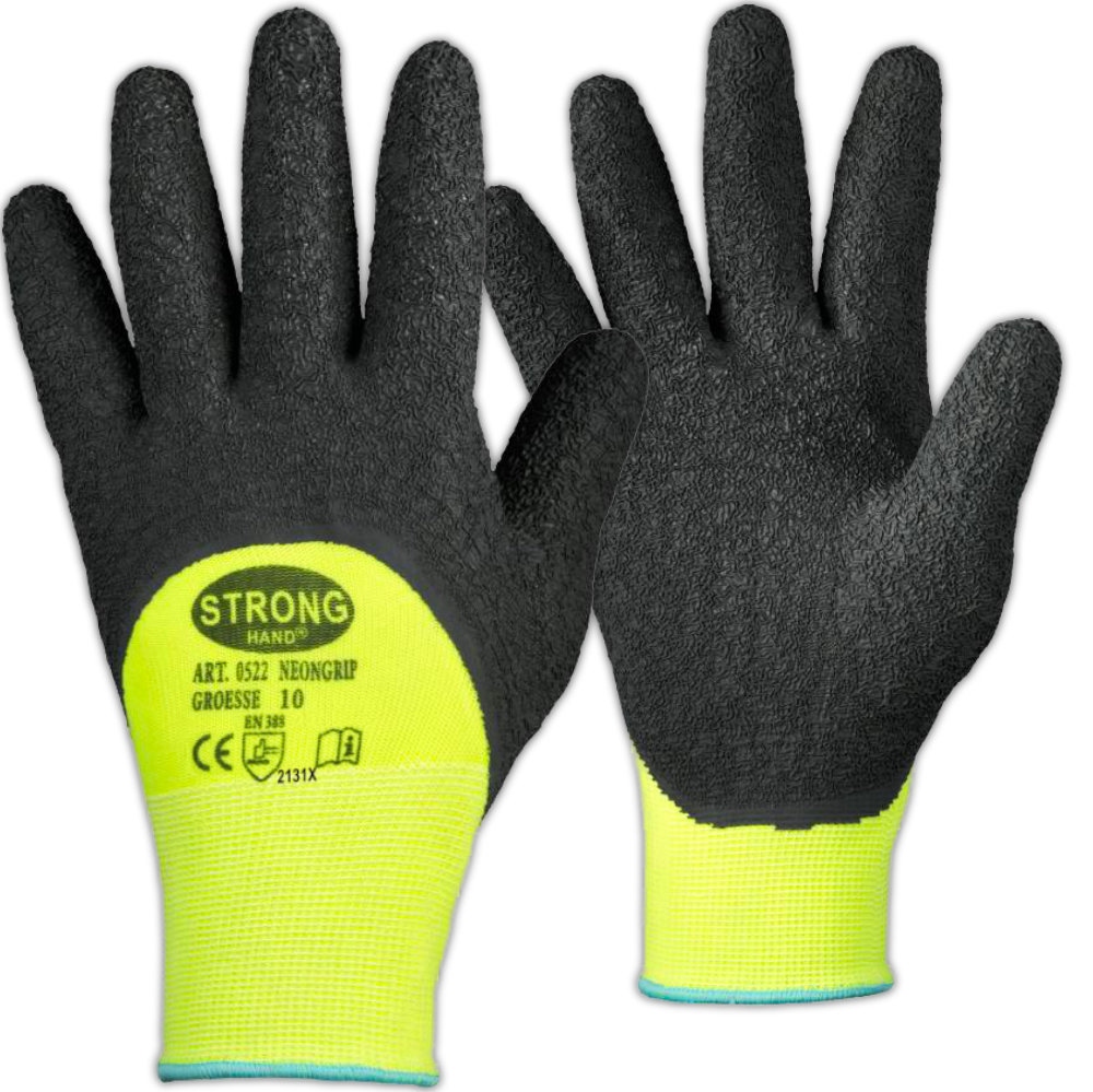 Stronghand 0522 NEONGRIP 3/4 Latex-coated Safety Gloves durable 7-11