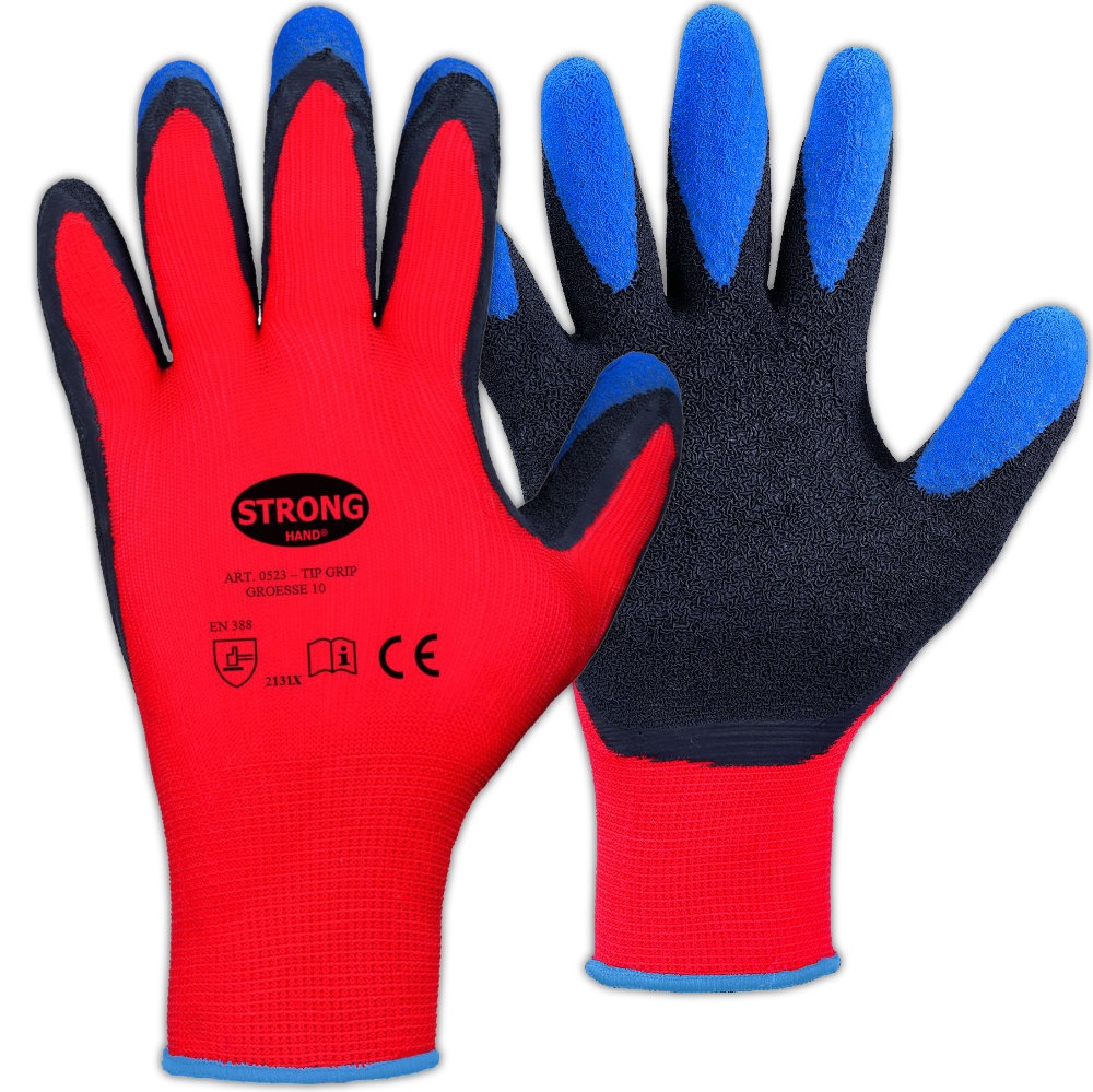 Stronghand 0523 Tip Grip Latex-coated Safety Work Gloves red 8-11
