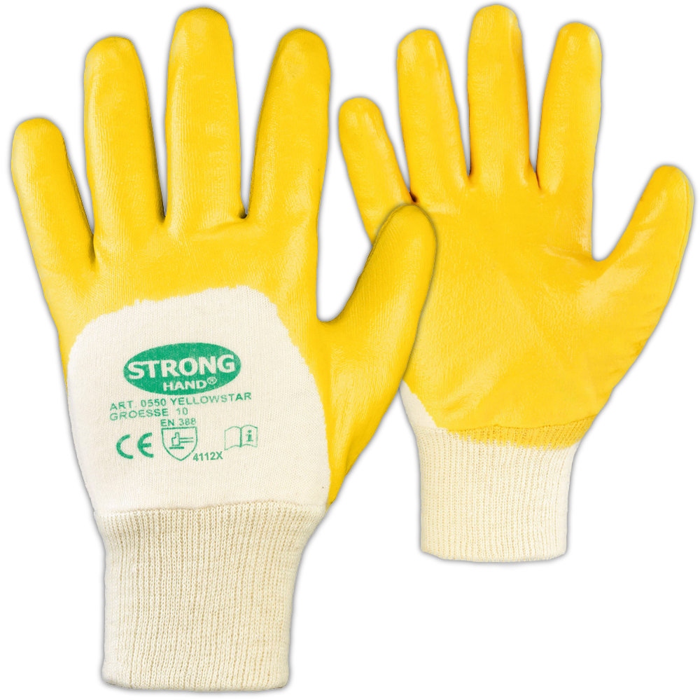 Stronghand 0550 Yellowstar 3/4 Nitrile-coated Cotton Work Gloves 6-11