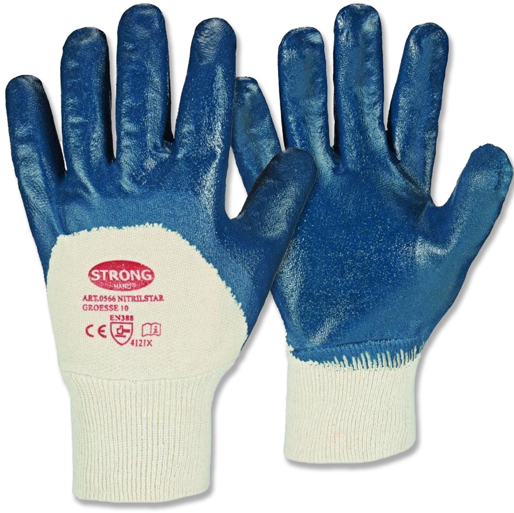 Stronghand 0566 NITRILSTAR 3/4 Nitrile-coated Safety Gloves blue 9-11