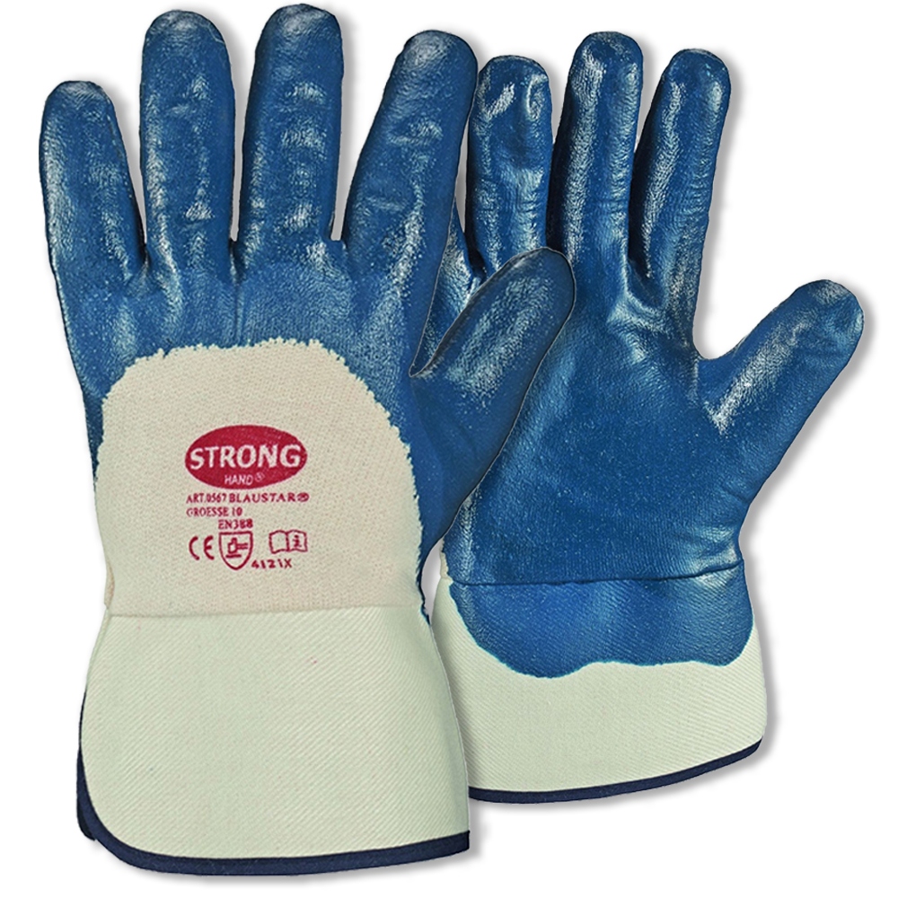 Stronghand 0567 BLUESTAR 3/4 Nitrile-coated Cotton Safety Gloves 9-11