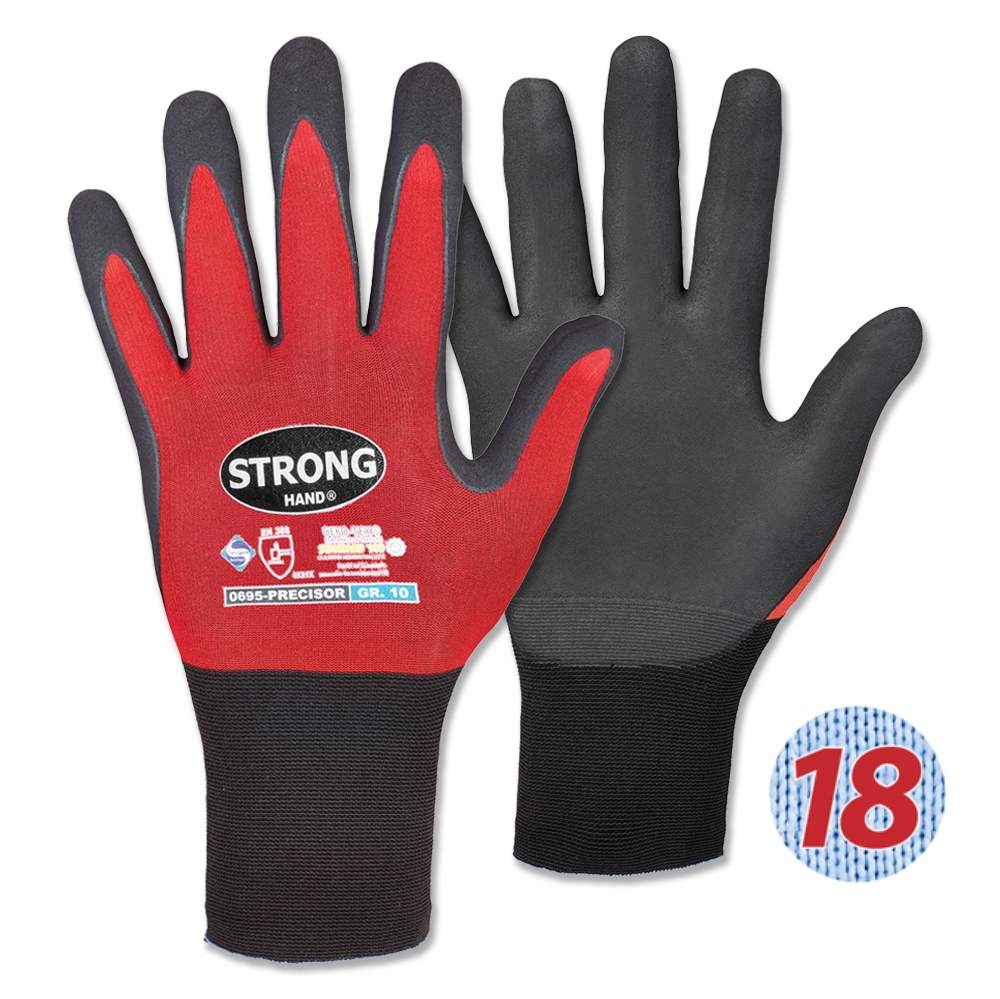Stronghand 0695 PRECISOR nitrile foam protective gloves red/black