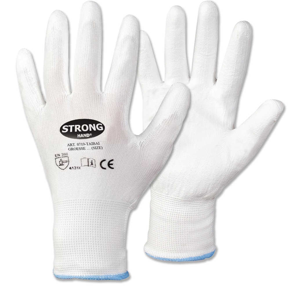 Stronghand  0719 TAIBAI PU-coated Nylon Safety Gloves white 6-11