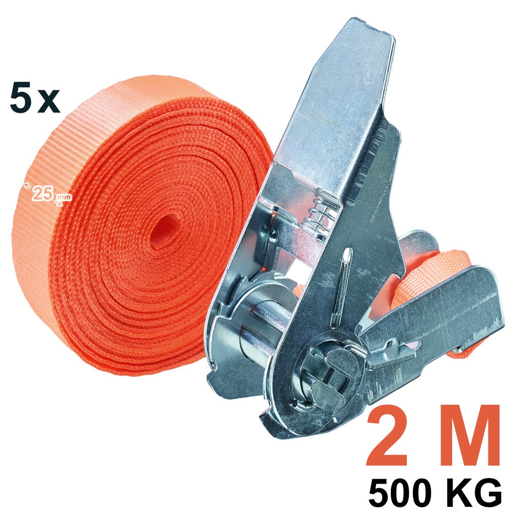 Tector 84502/2M Ratchet Tie Down Strap 500kg, 25mm x 2m, 5 pcs