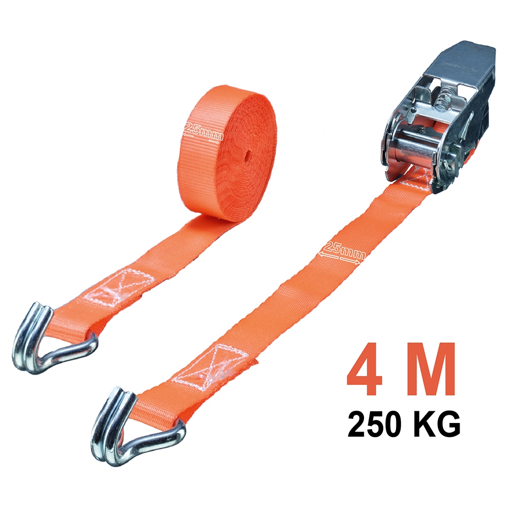 Tector 84504 Ratchet Tie Down Strap with Double J Hook 250kg, 25mm, 4m