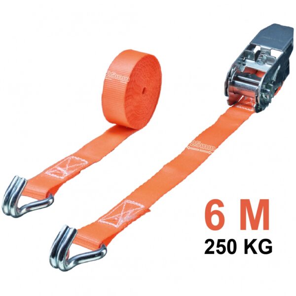 Tector 84505 Ratchet Tie Down Strap with Double J Hook 250kg, 25mm, 6m