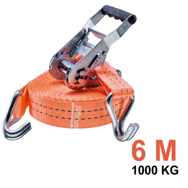 Tector 84508 Ratchet Tie Down Strap with Double J Hook 250kg, 35mm, 6m