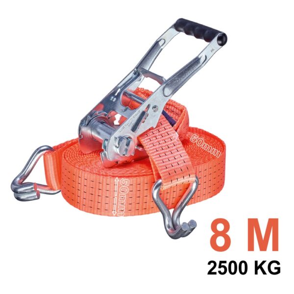 Tector 84514 Ratchet Tie Down Strap with Double J Hook 50mm x 8m
