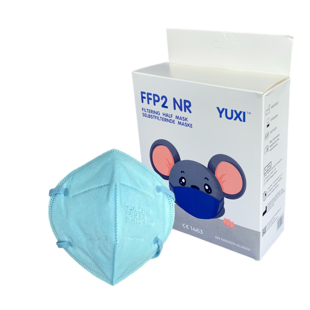 YUXI Stylish filtering half mask kids light blue FFP2 NR- 3 PC Stock